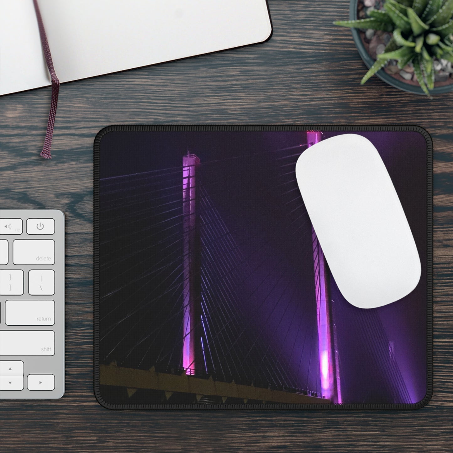 NN Gaming Mouse Pad DE Purple Lit Bridge In Storm