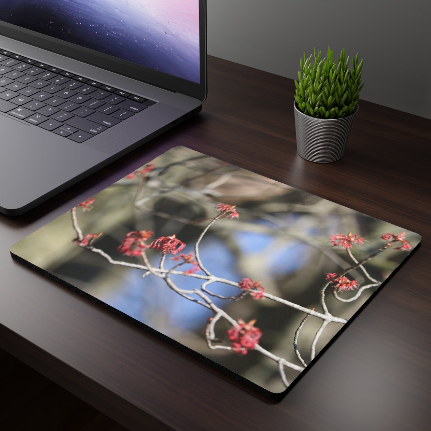NN Rectangular Mouse Pad Red Buds Blue Sky