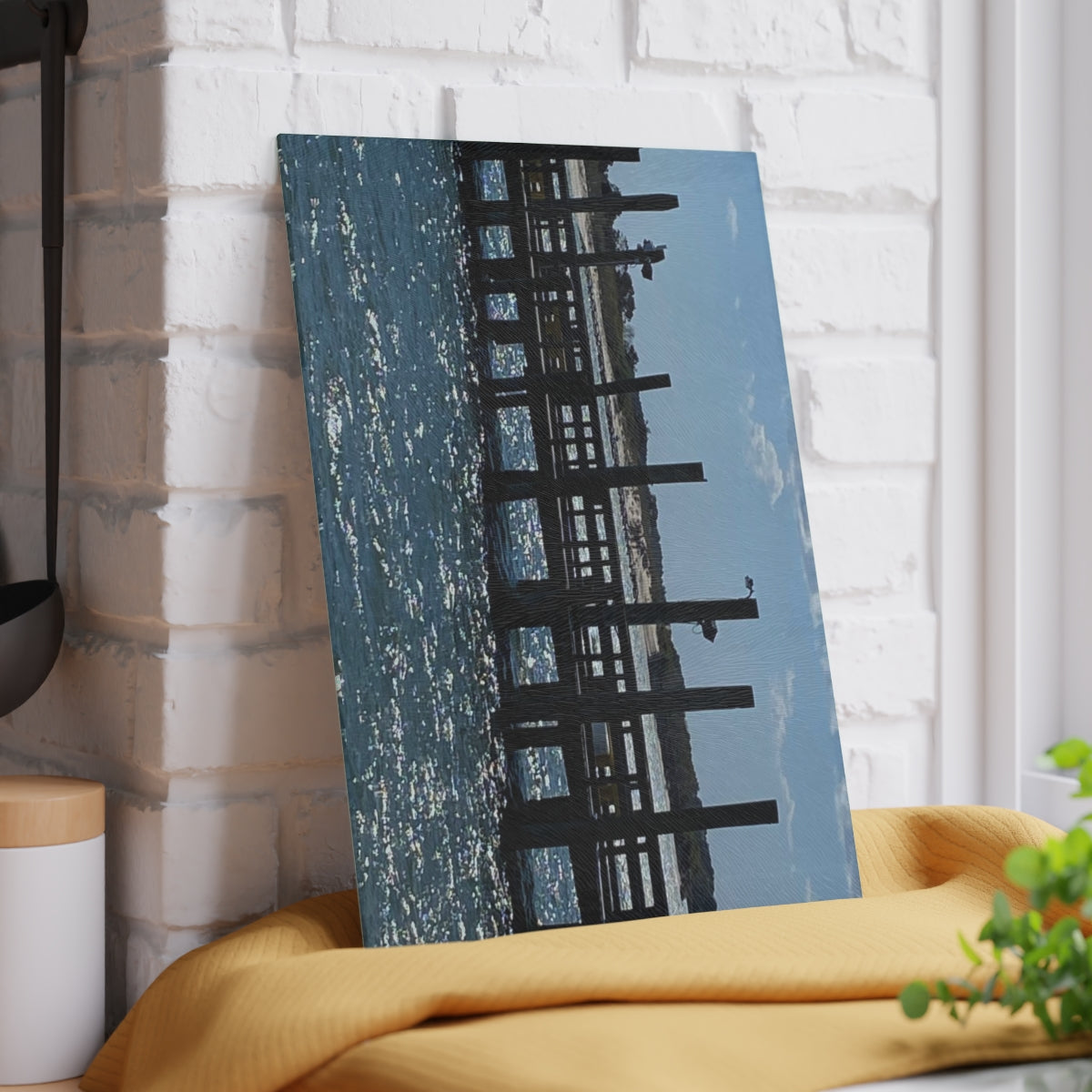 NN Glass Cutting Board Blue Sky Oceanic Fishing Pier