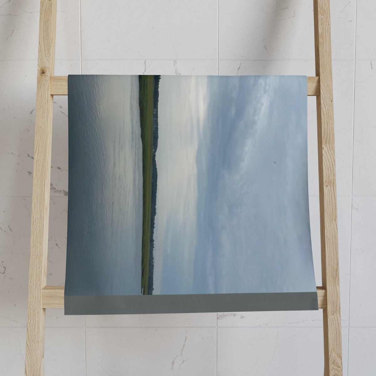 NN Fishing Hand Towel Clouds Water & A Wind Turbine
