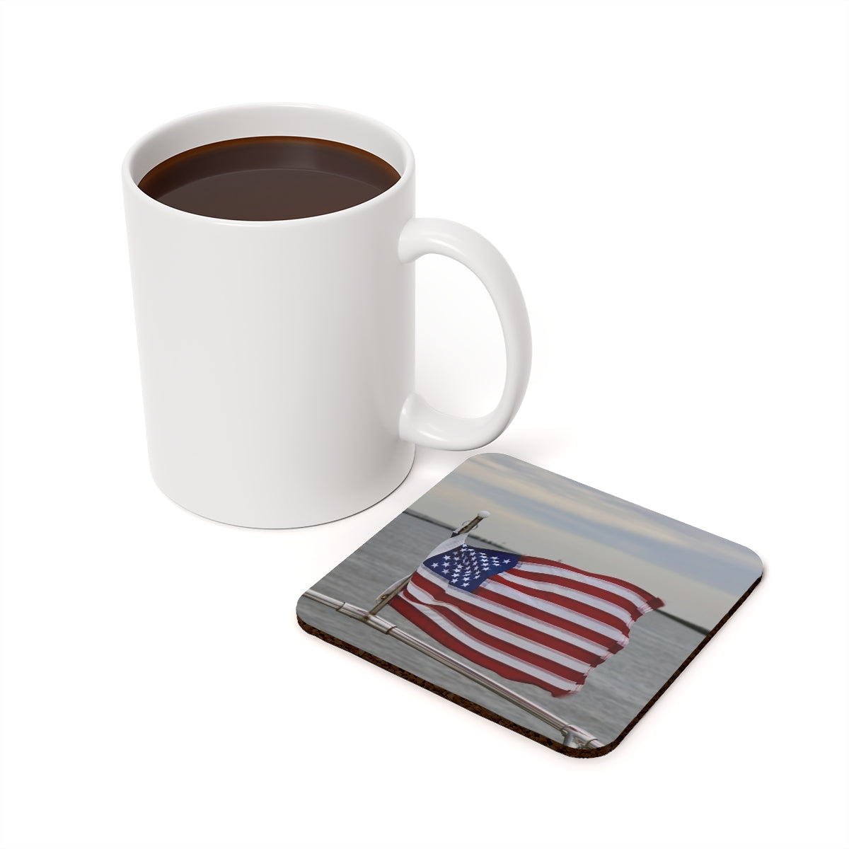 NN Cork Back Coaster American Flag DE Fishing