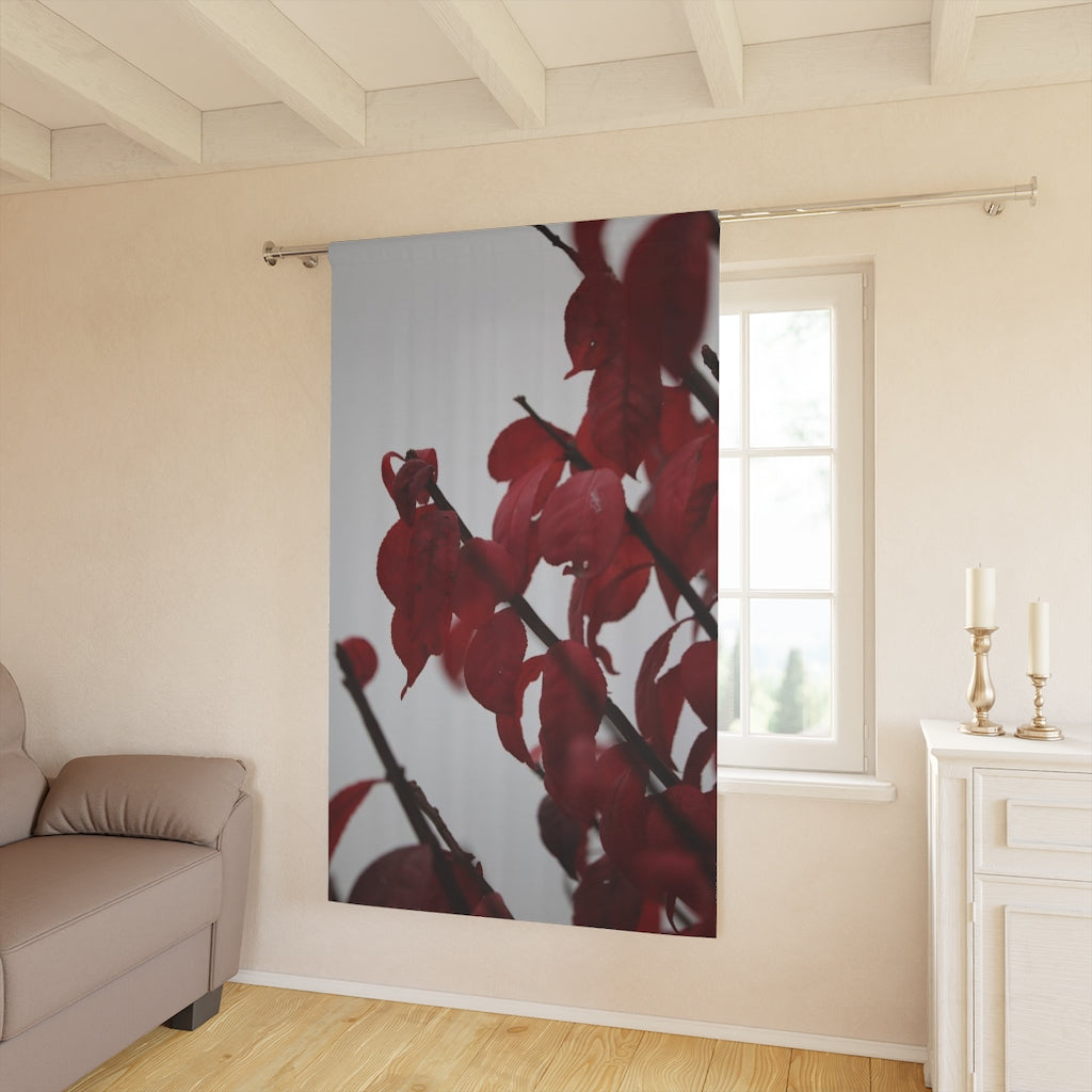 NN Window Curtains (1 Piece) Red Leaves On White