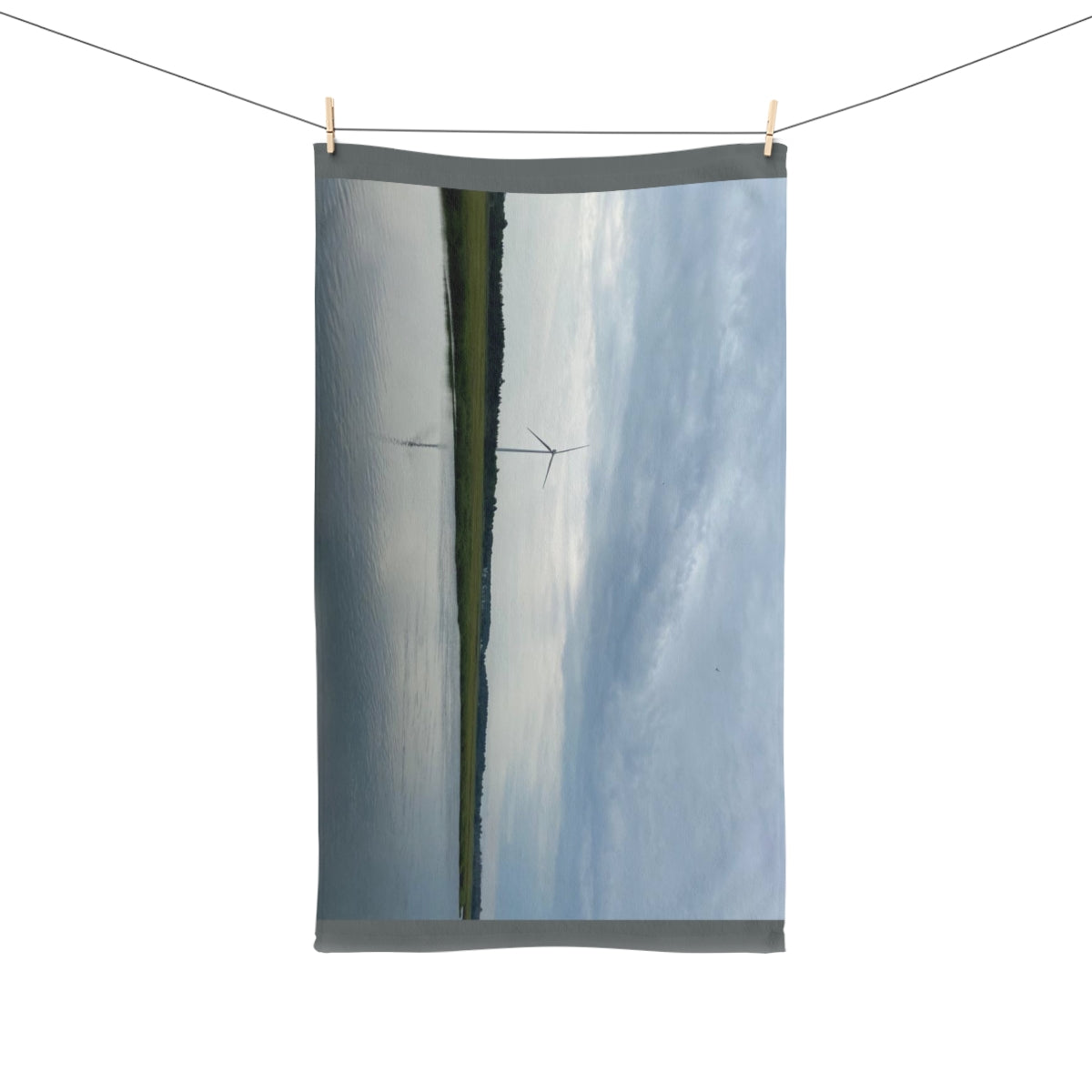 NN Fishing Hand Towel Clouds Water & A Wind Turbine