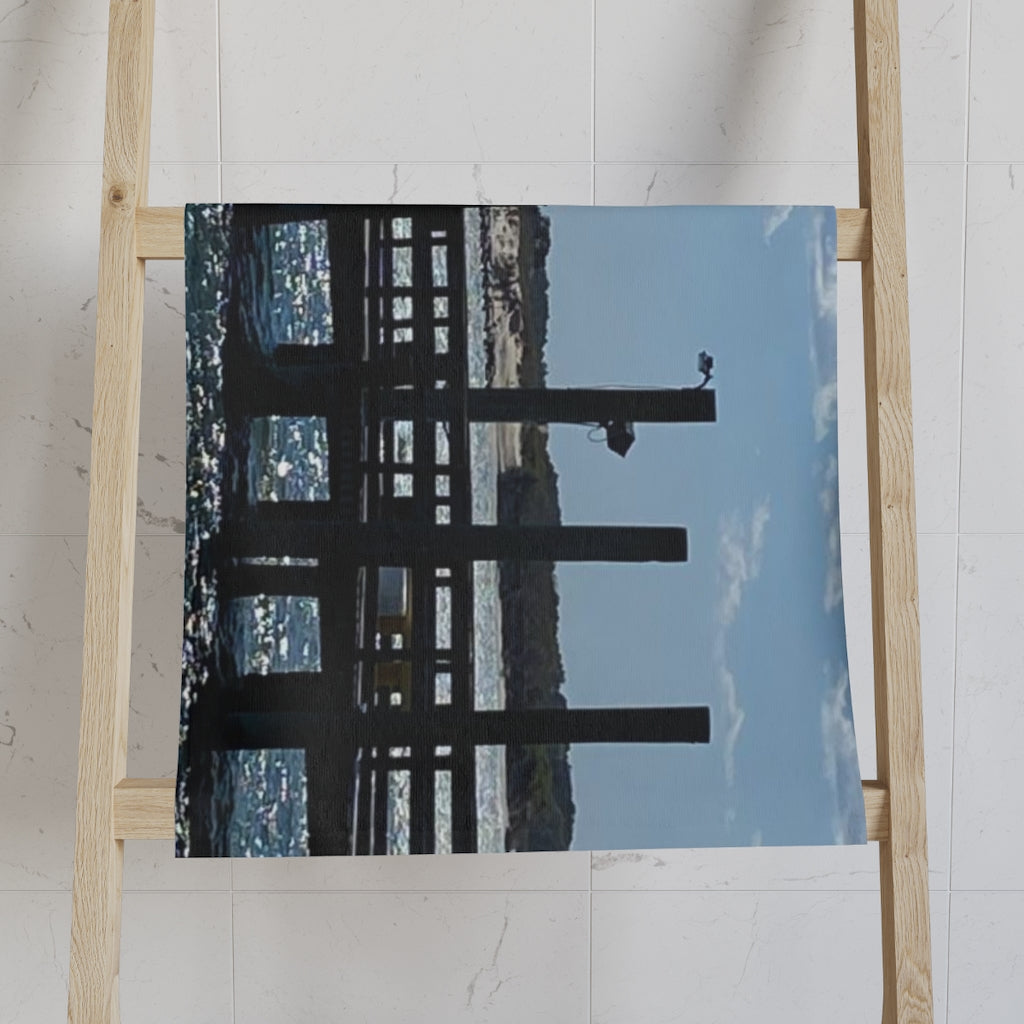 NN Fishing Hand Towel Blue Sky Oceanic Fishing Pier