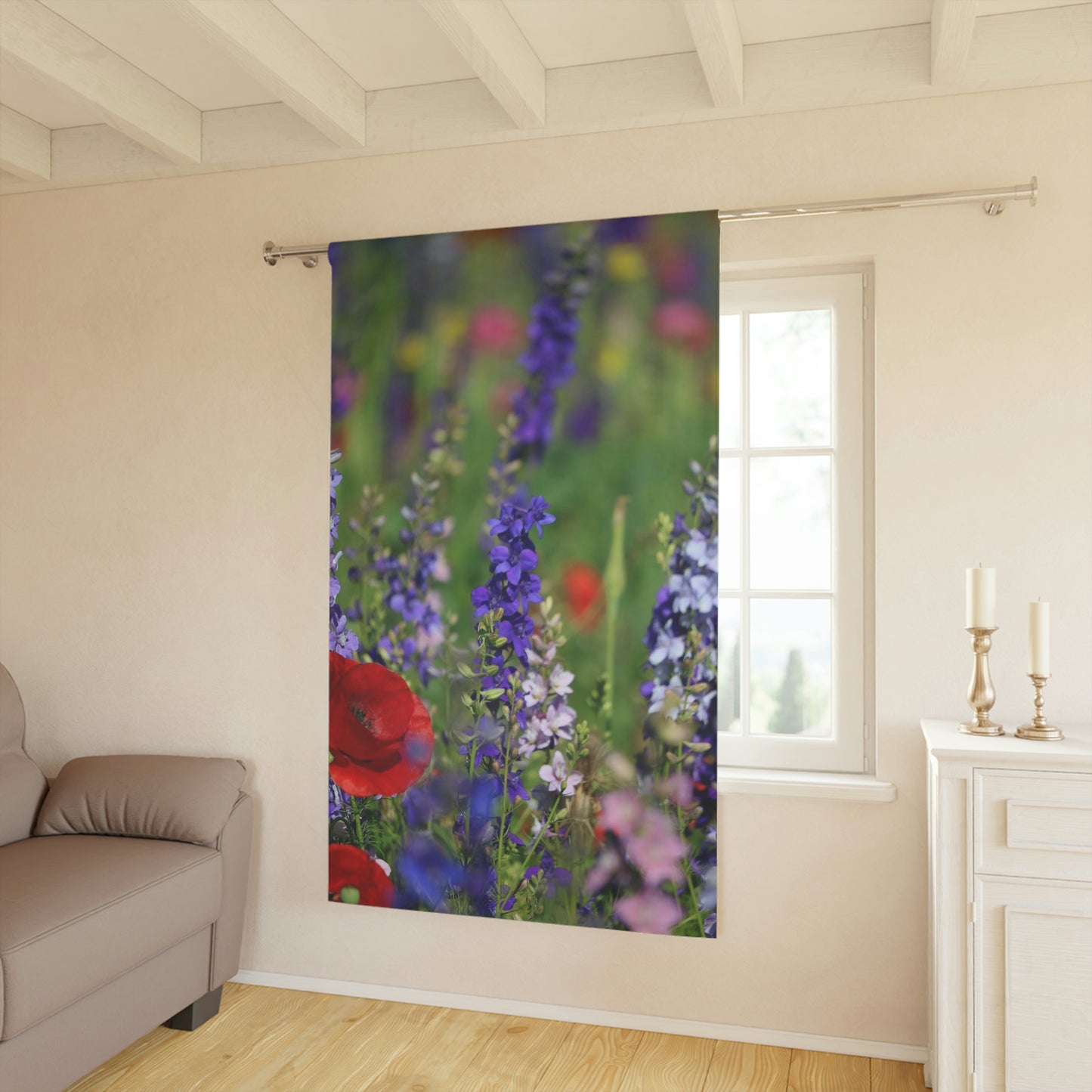 NN Window Curtains (1 Piece) Purple Red & Pink Wildflowers