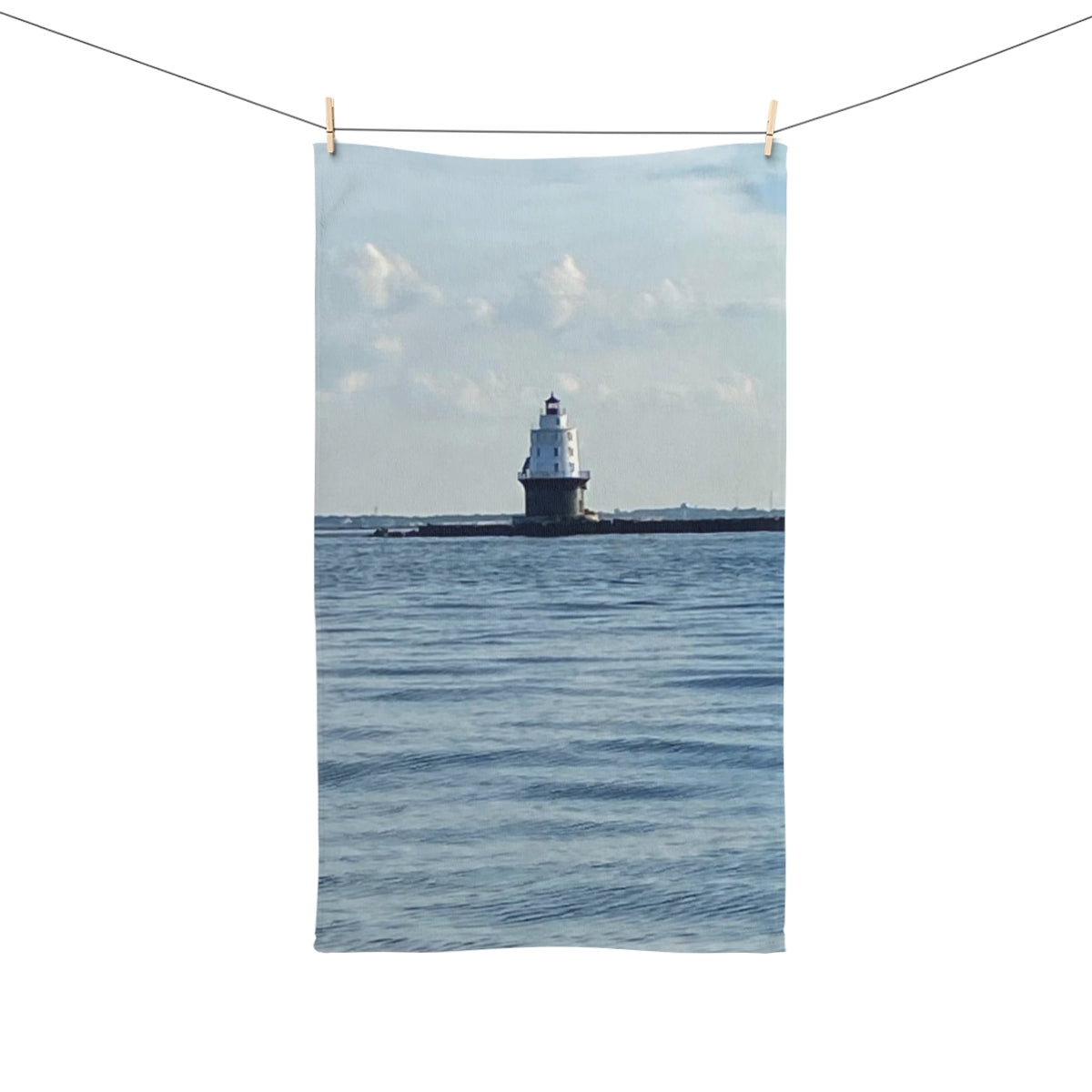NN Fishing Hand Towel Clouds Over Lighthouse & Water
