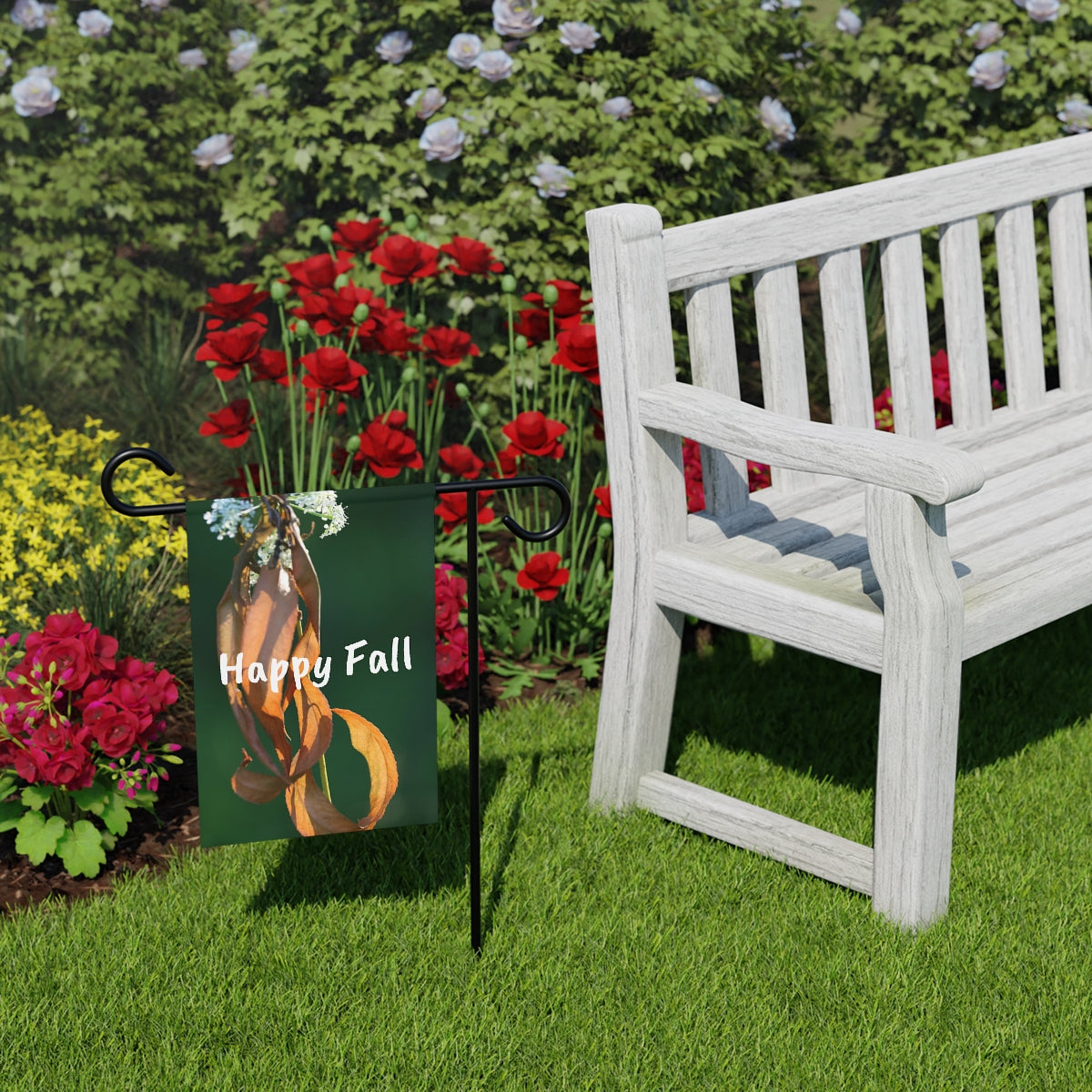 NN Garden Banner White Flowers & Brown Leaves