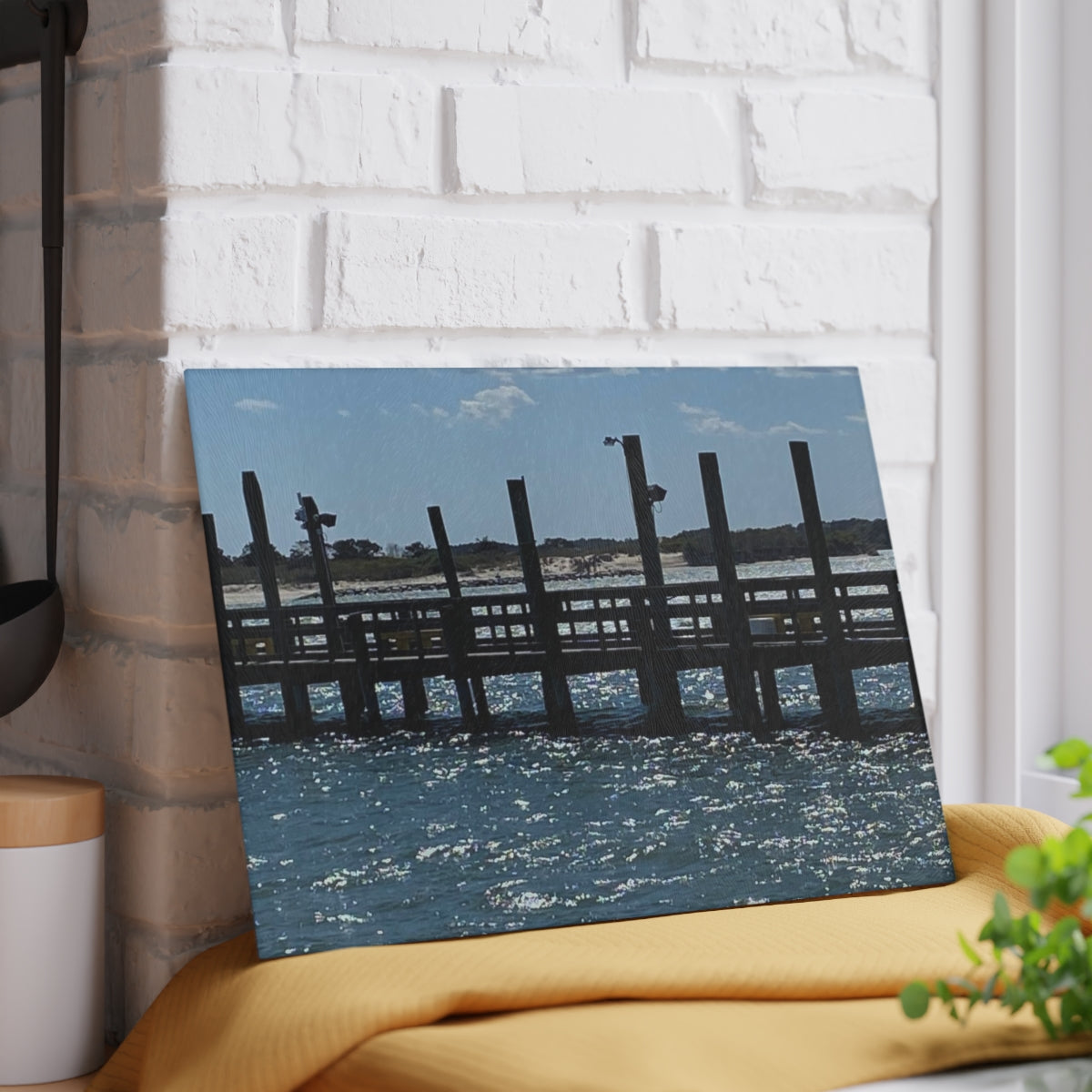 NN Glass Cutting Board Blue Sky Oceanic Fishing Pier
