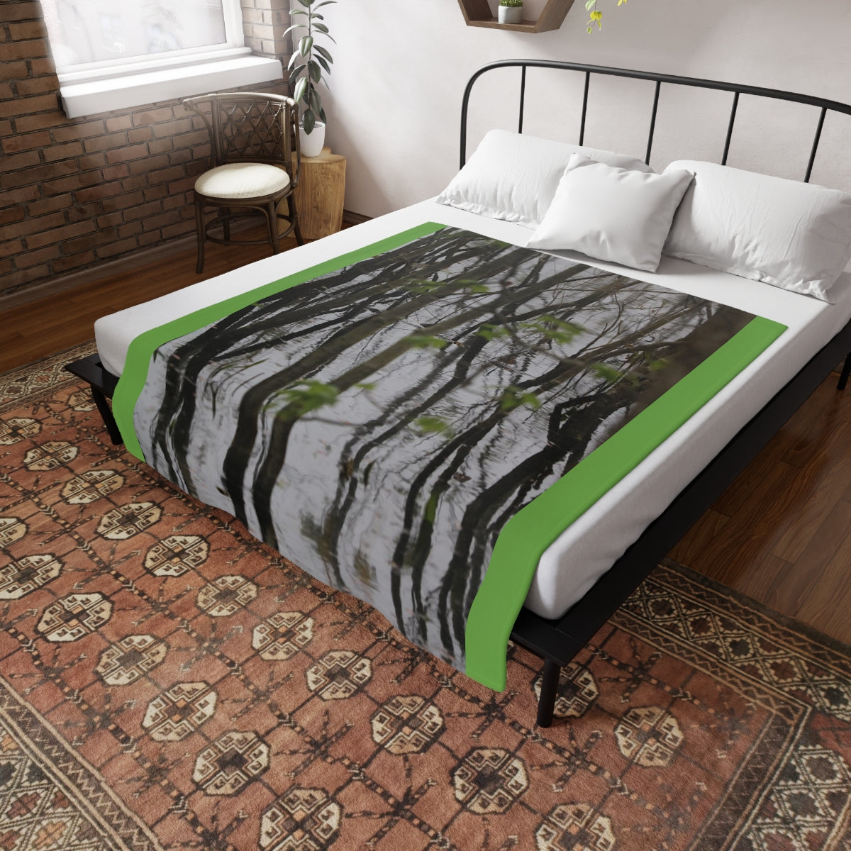 NN Plush Fleece Blanket Little Trees In Water Reflections