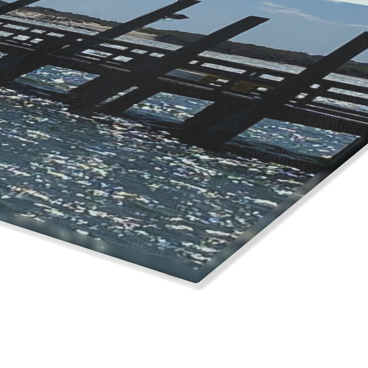 NN Glass Cutting Board Blue Sky Oceanic Fishing Pier