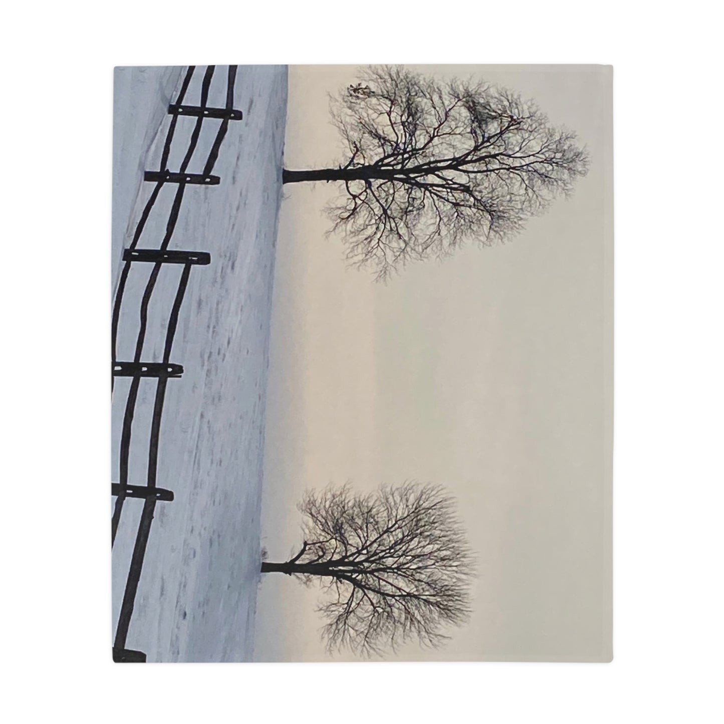 NN Plush Fleece Blanket Two Trees & Fence On Snow Hill