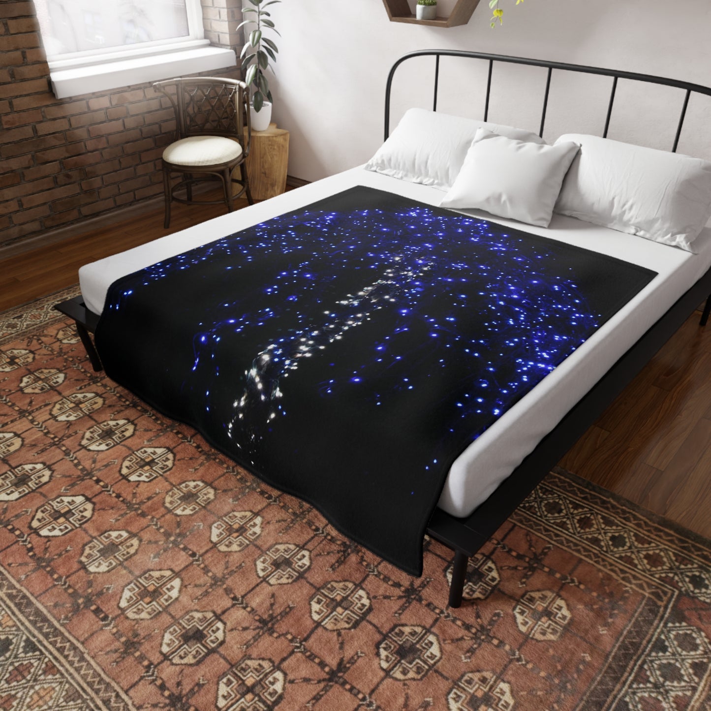 NN Plush Fleece Blanket Blue & White Christmas Lights Tree