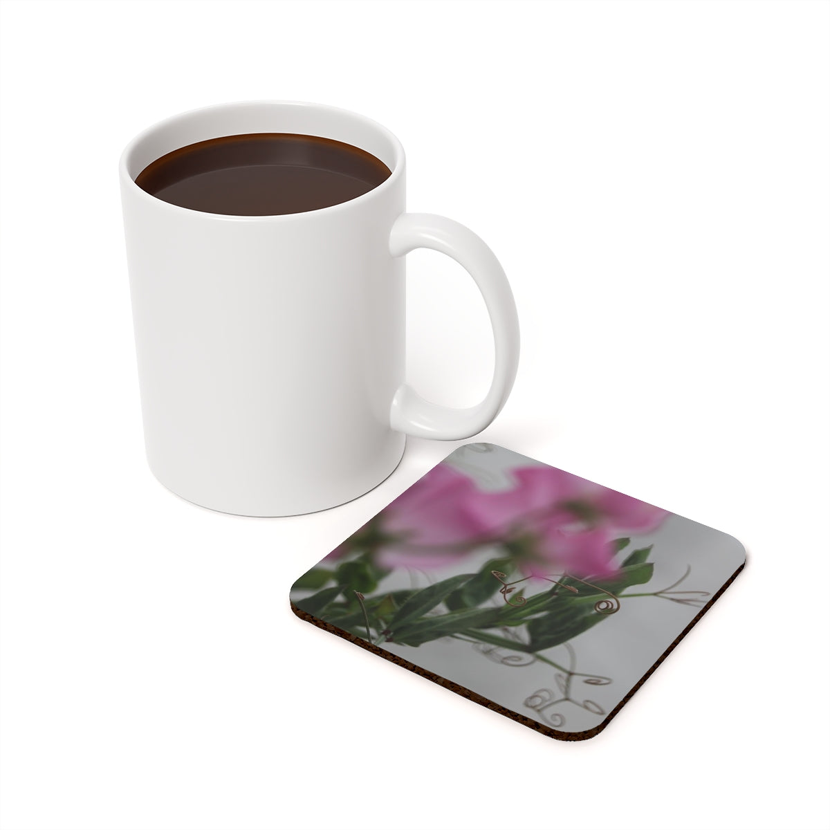 NN Cork Back Coaster Pink Abstract Flowers