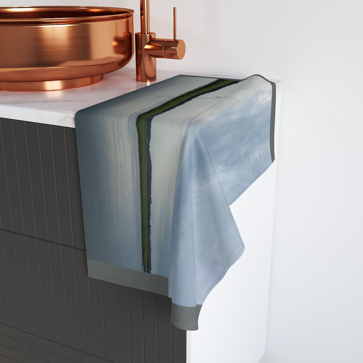 NN Fishing Hand Towel Clouds Water & A Wind Turbine