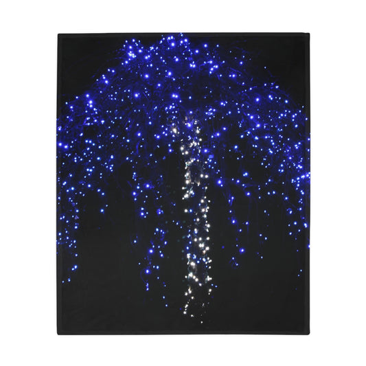 NN Plush Fleece Blanket Blue & White Christmas Lights Tree