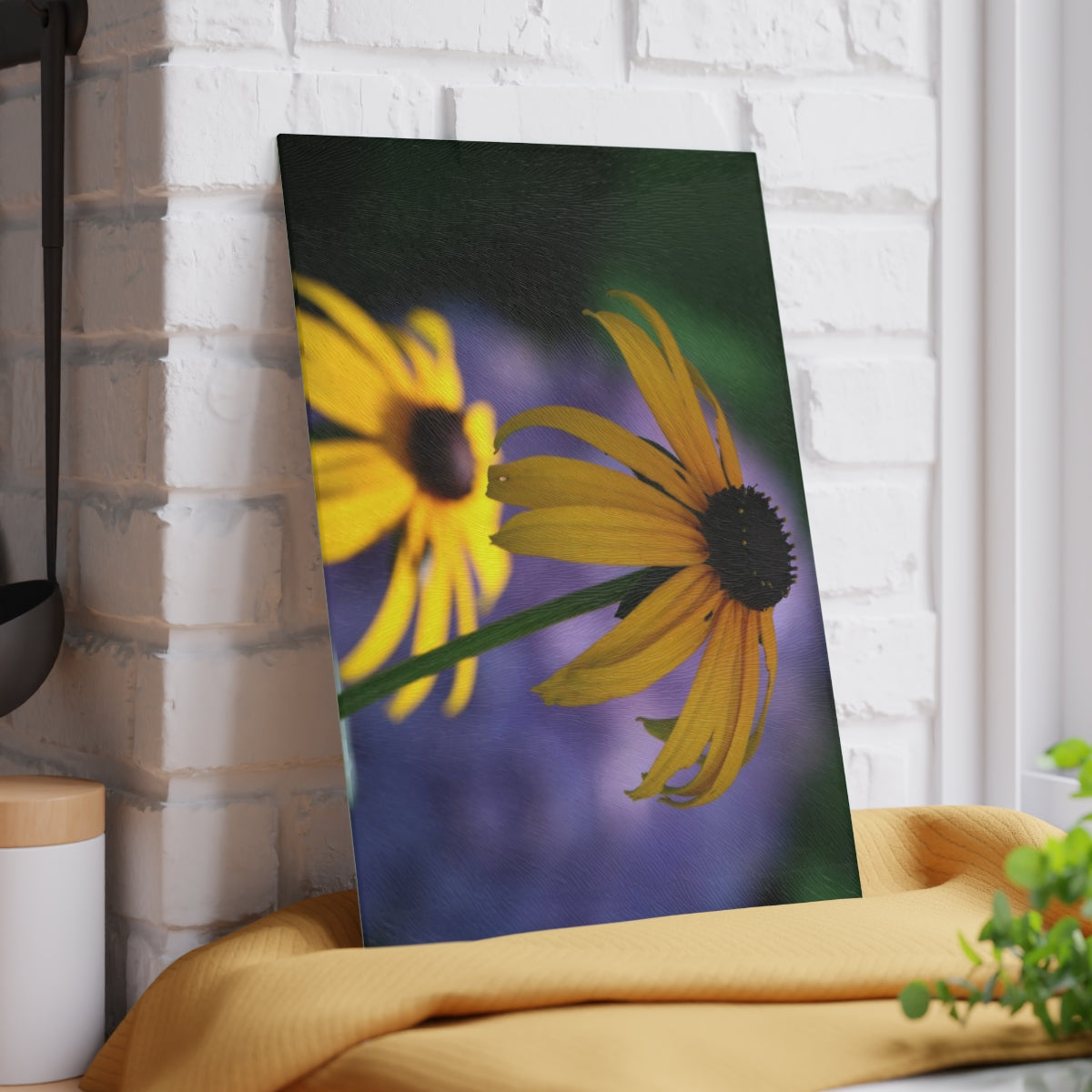 NN Glass Cutting Board 2 Black Eyed Susans & Purple