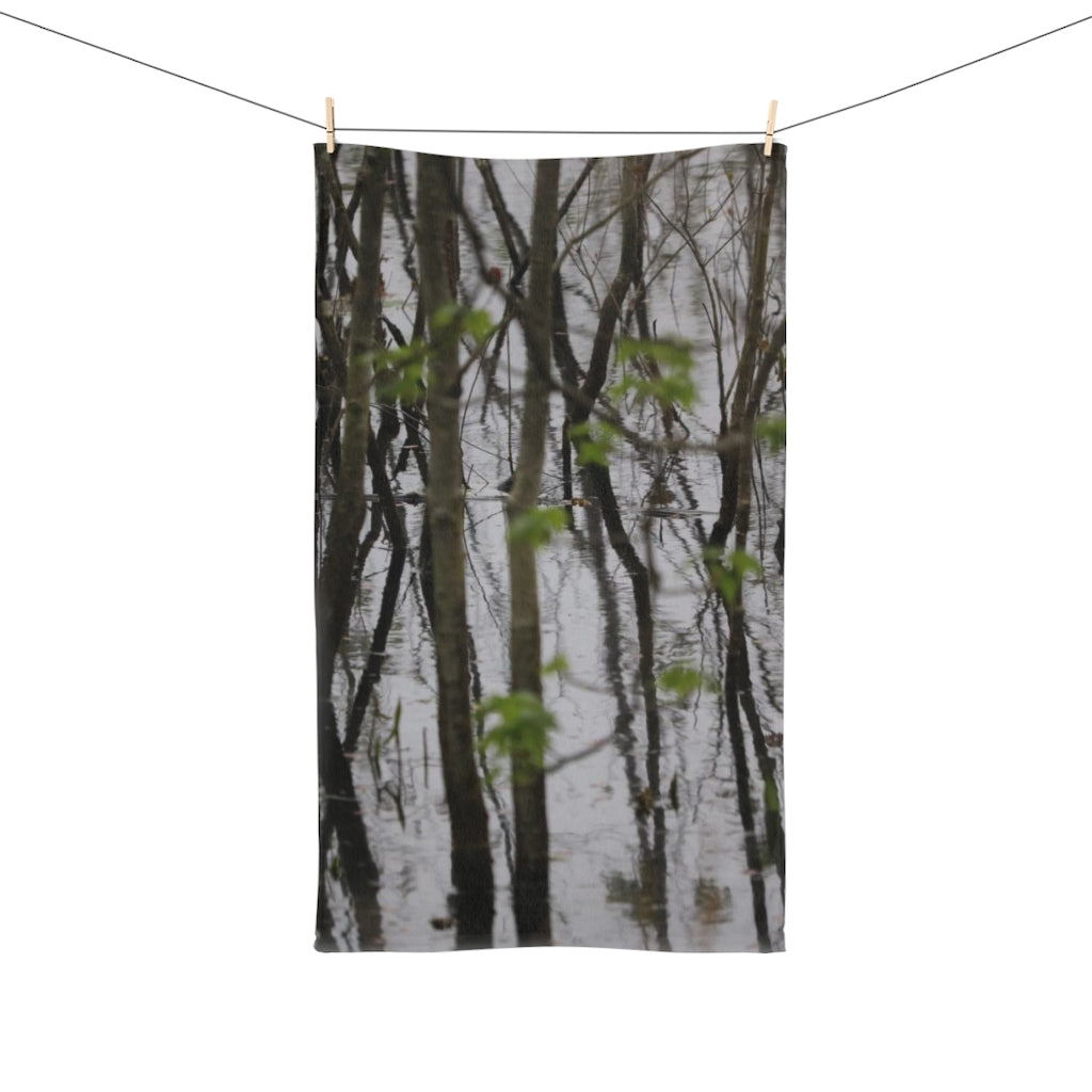 NN Fishing Hand Towel Little Trees In Water Reflections
