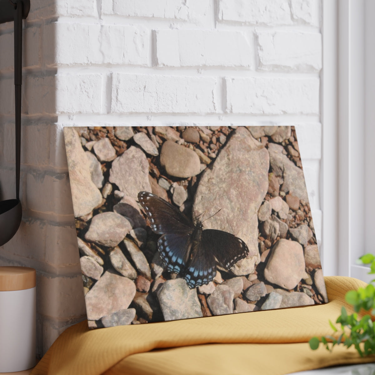 NN Glass Cutting Board Blue Butterfly On Rocks
