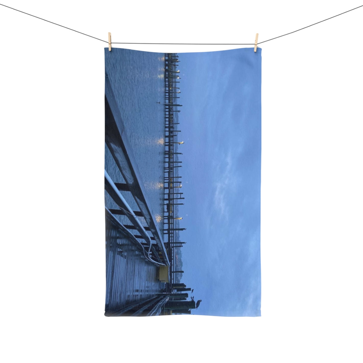 NN Fishing Hand Towel Raining & Clouds Oceanic Fishing Pier