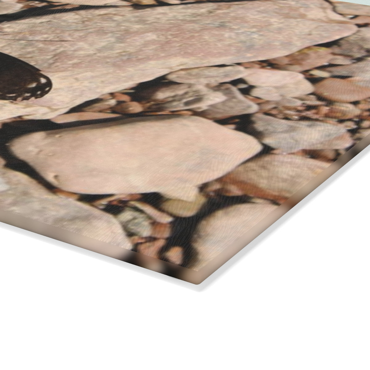 NN Glass Cutting Board Blue Butterfly On Rocks