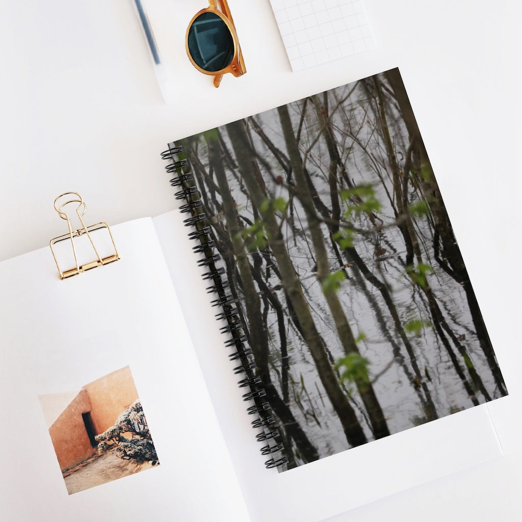 NN Spiral Notebook - Ruled Line Little Trees In Water Reflections