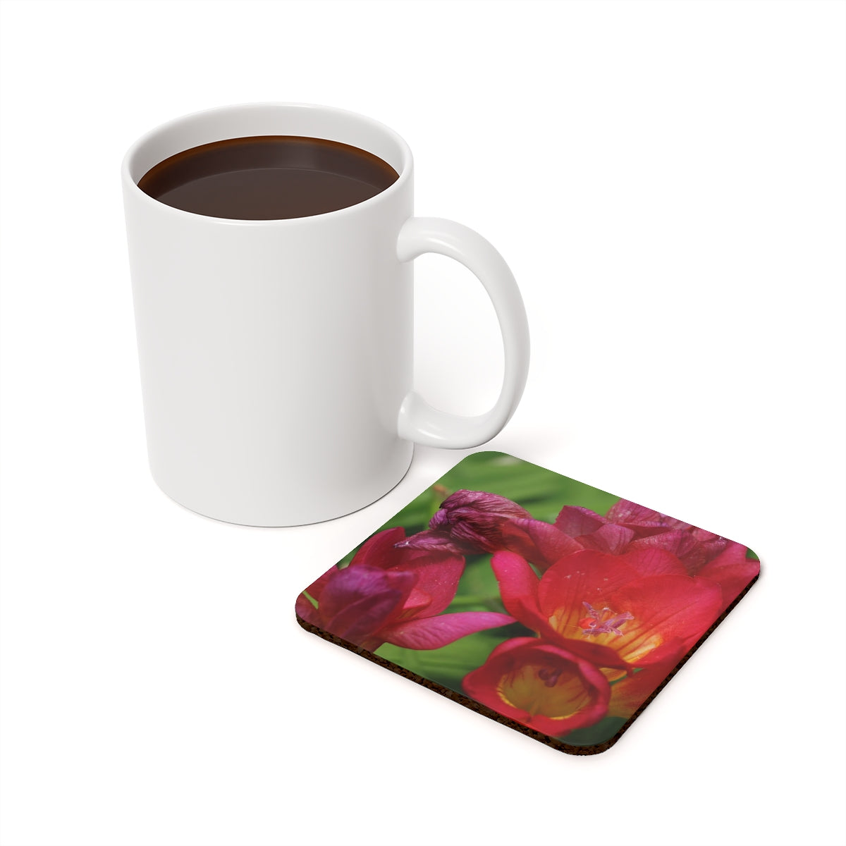 NN Cork Back Coaster Red Yellow Purple Flowers