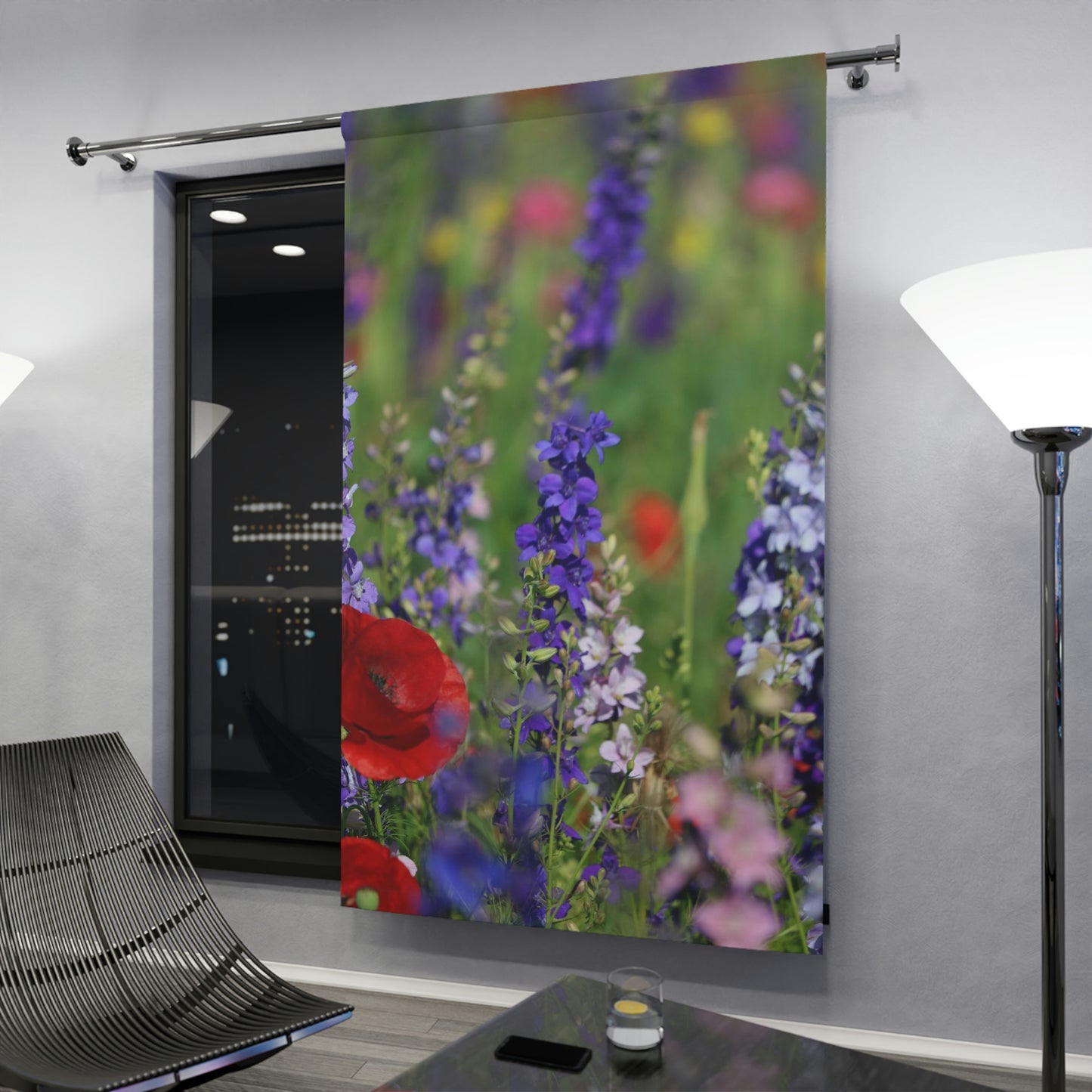 NN Window Curtains (1 Piece) Purple Red & Pink Wildflowers