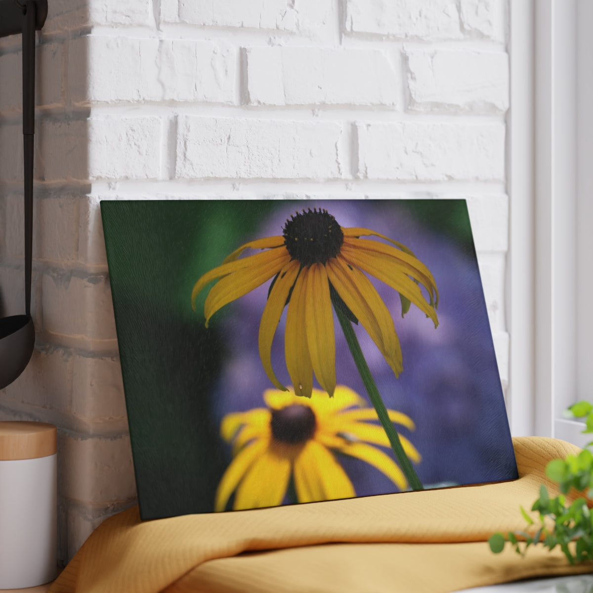 NN Glass Cutting Board 2 Black Eyed Susans & Purple