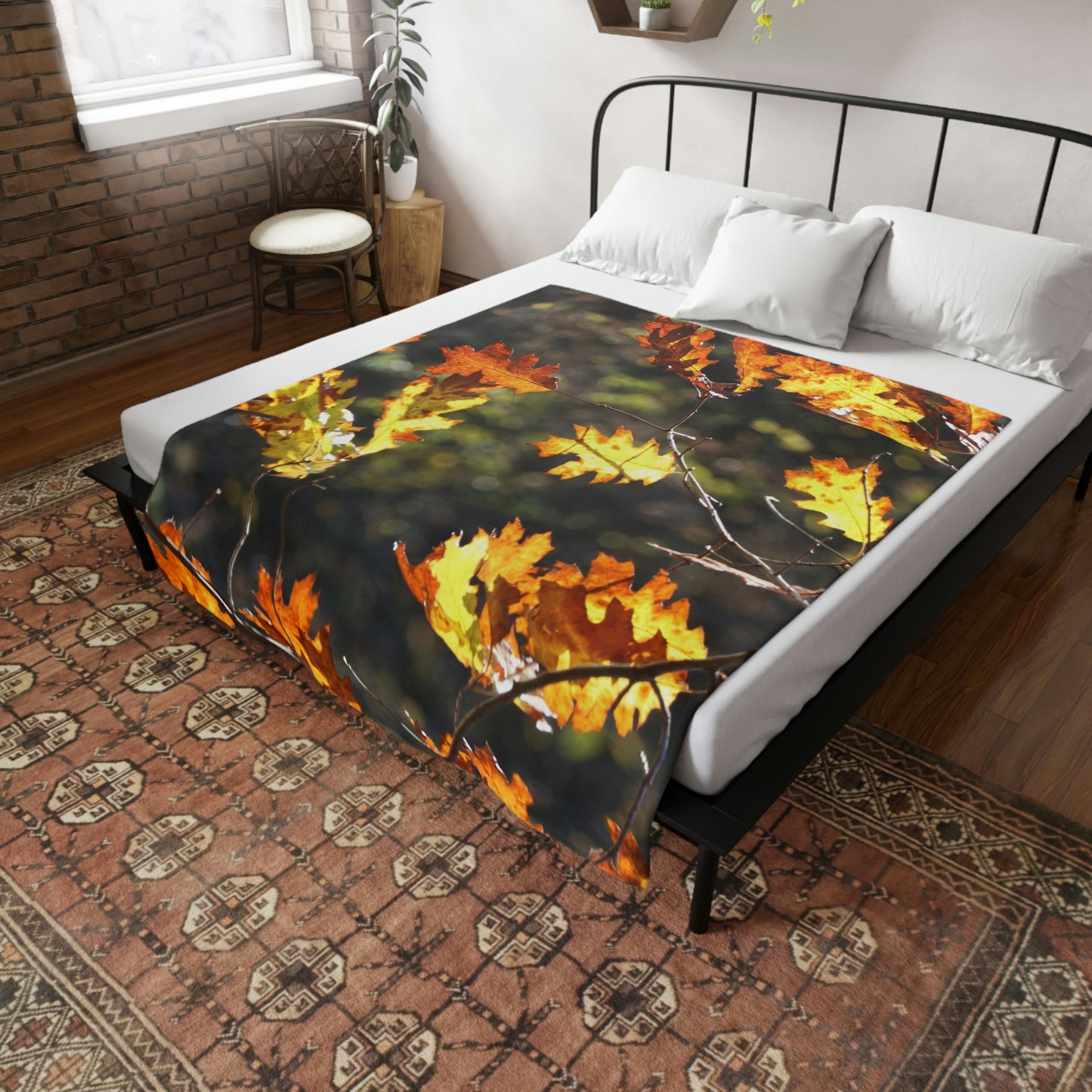 NN Plush Fleece Blanket Yellow Orange Brown Leaves