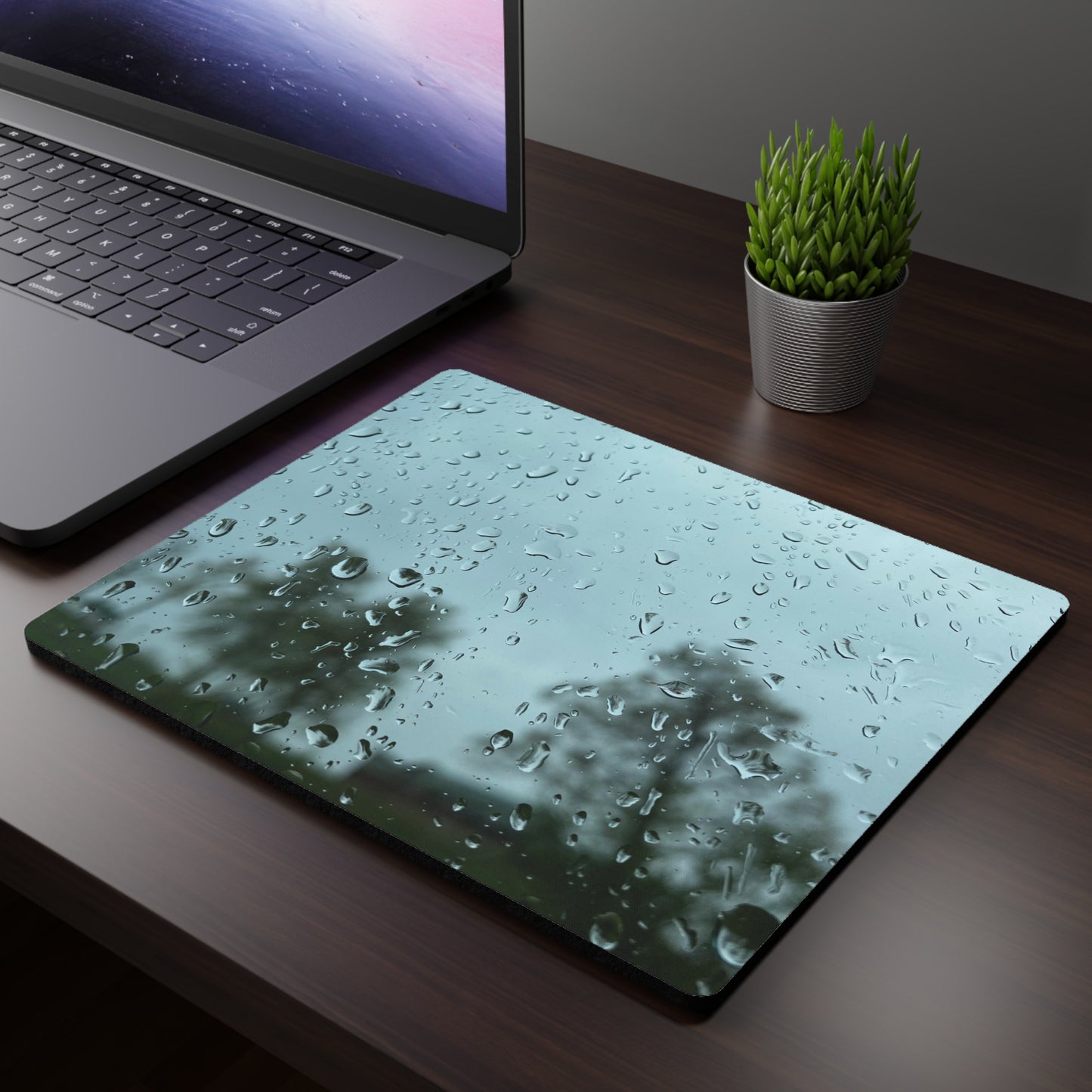 NN Rectangular Mouse Pad 2 Trees Raindrops