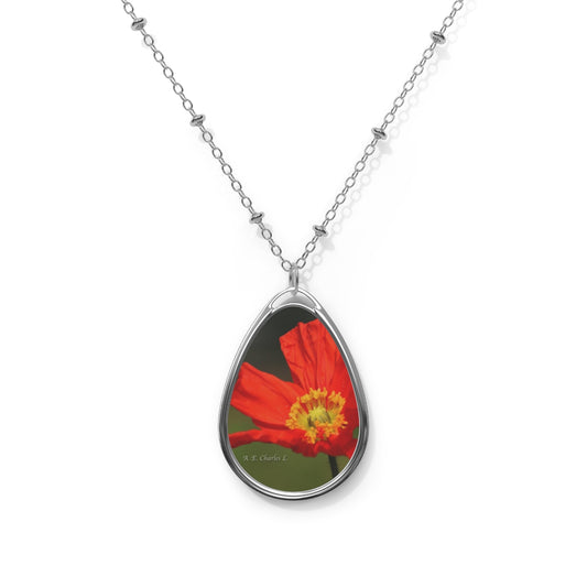 Oval Necklace Orange Flower