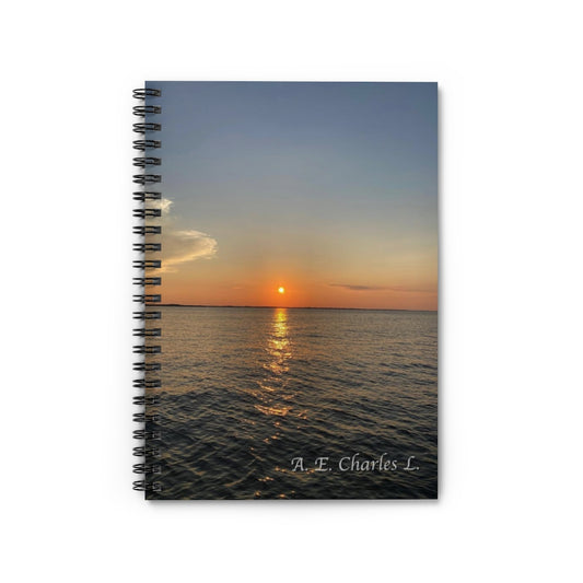 Spiral Notebook - Ruled Line Orange Sun Over The Water