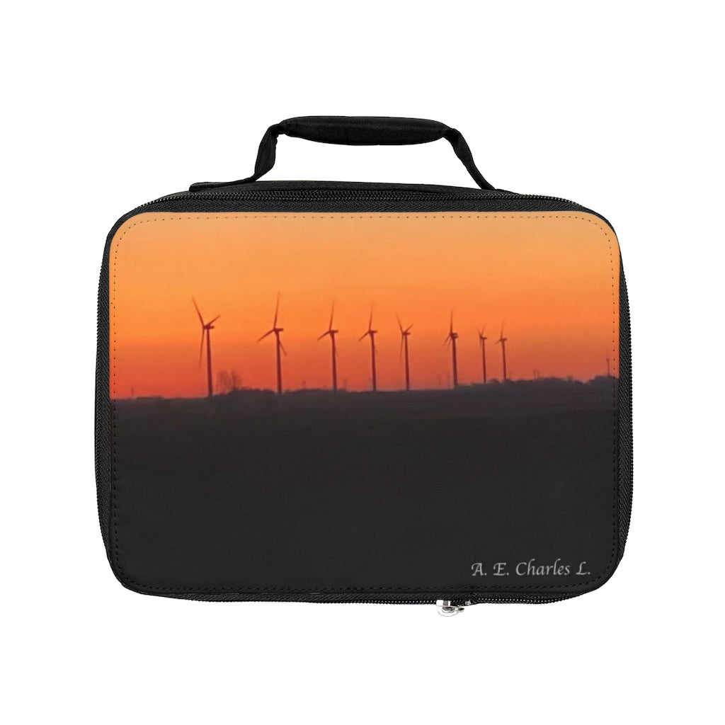 Lunch Bag Orange Sky Wind Turbines