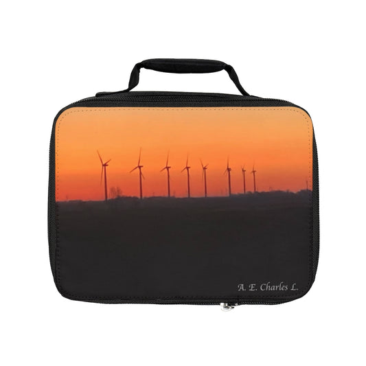 Lunch Bag Orange Sky Wind Turbines