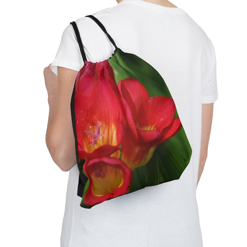 NN Outdoor Drawstring Bag Left Red Yellow Purple Flowers