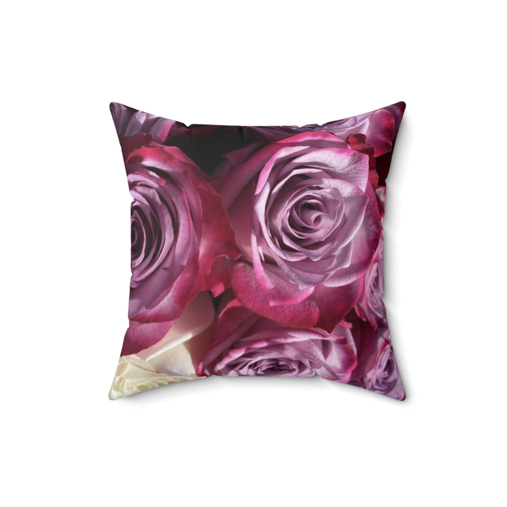 NN Spun Polyester Square Pillow Bunch Of Pink Roses