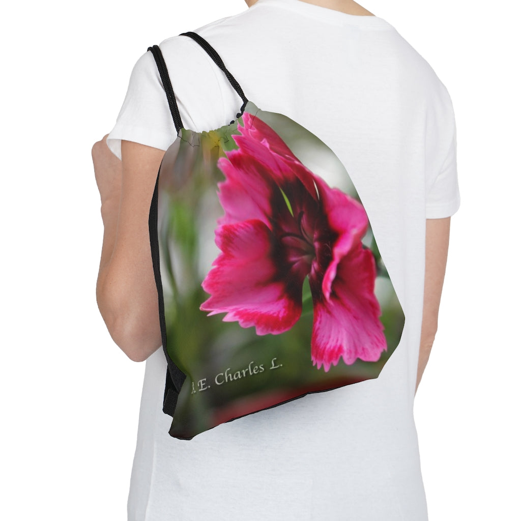 Outdoor Drawstring Bag (R) Hot Pink Open Flower