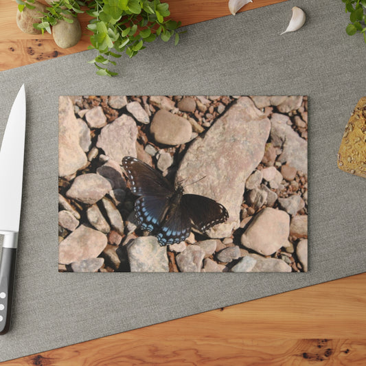 NN Glass Cutting Board Blue Butterfly On Rocks