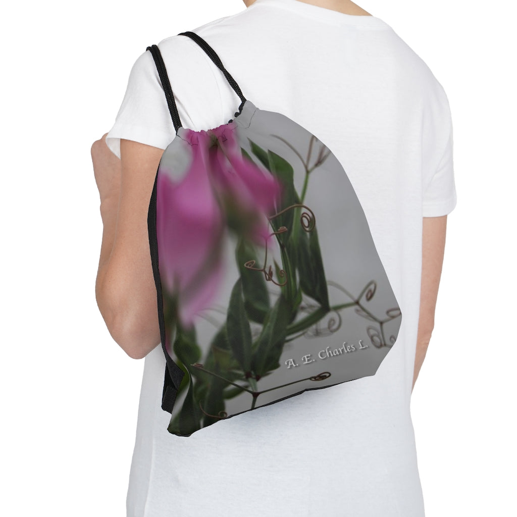 Outdoor Drawstring Bag Pink Abstract Flowers