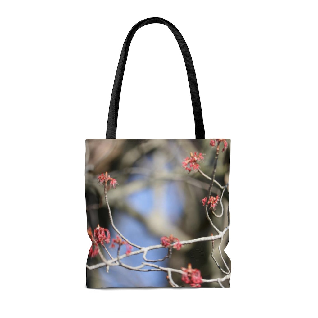 NN AOP Tote Bag Red Branches Blue Sky Trees