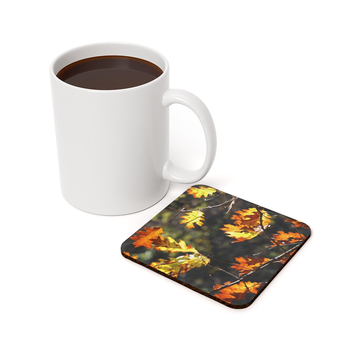 NN Cork Back Coaster Yellow Orange Brown Leaves