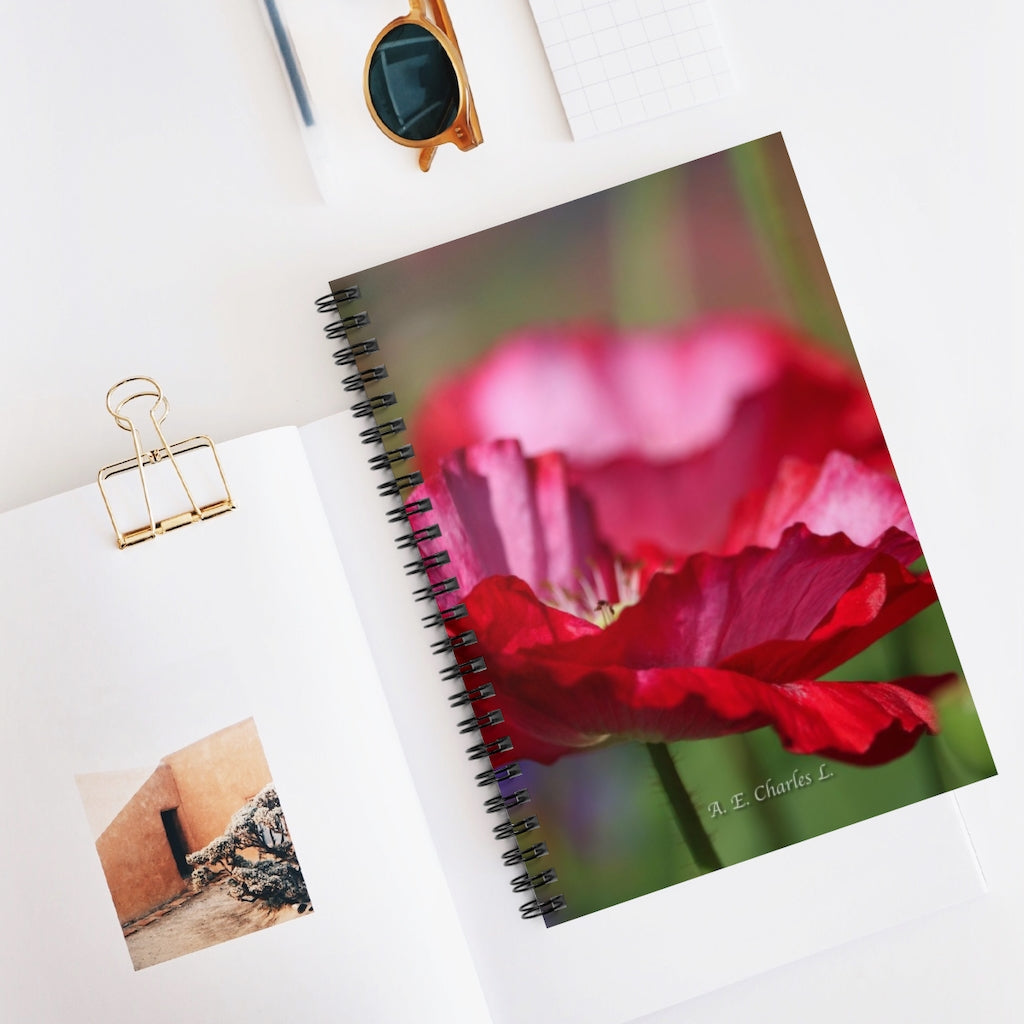 Spiral Notebook - Ruled Line Pink & Red Flower