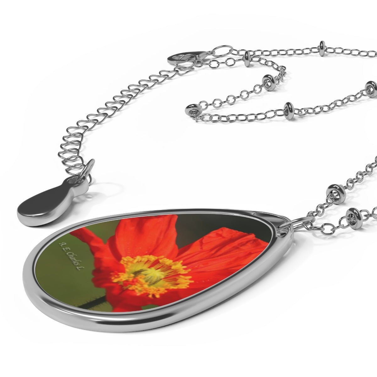 Oval Necklace Orange Flower