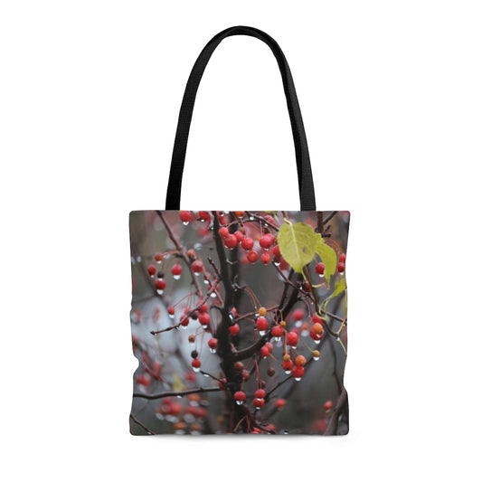 NN AOP Tote Bag 2 Yellow Leaf Raindrop Red Berries