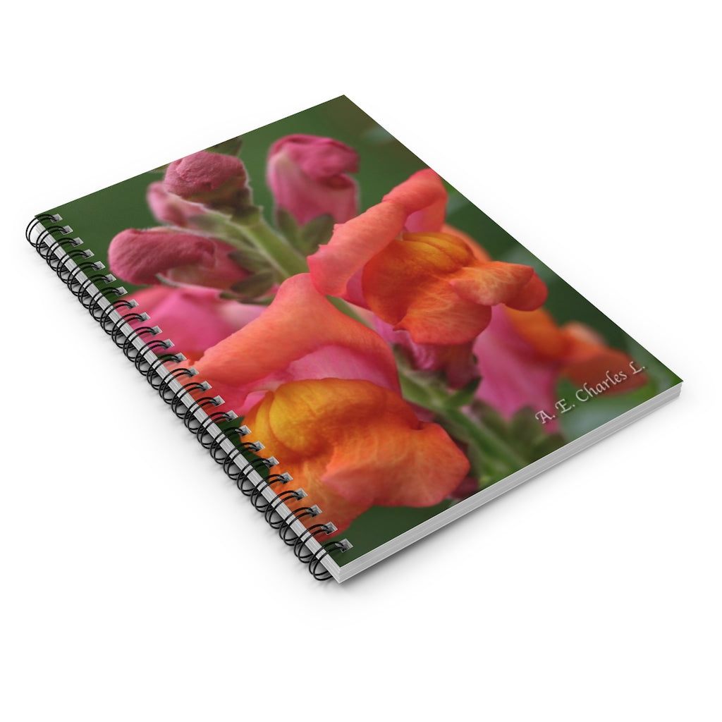 Spiral Notebook - Ruled Line Orange Pink & Mauve Flowers