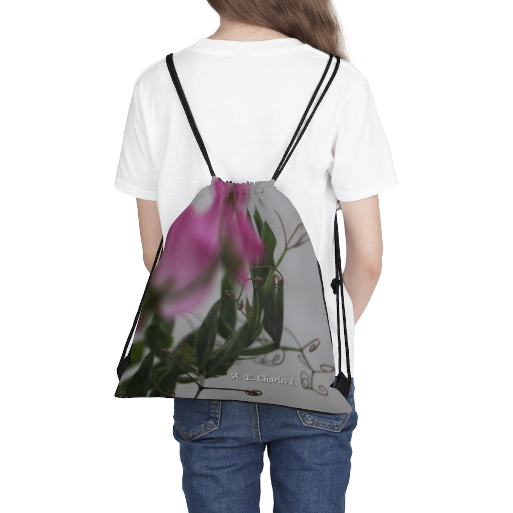 Outdoor Drawstring Bag Pink Abstract Flowers