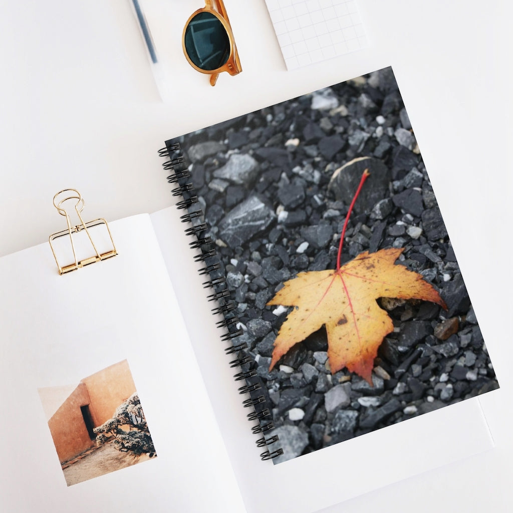 NN Spiral Notebook - Ruled Line Yellow Orange Leaf On Stones