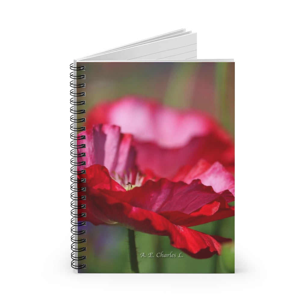 Spiral Notebook - Ruled Line Pink & Red Flower