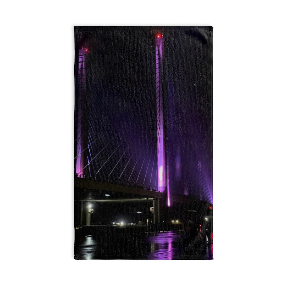 NN Fishing Hand Towel (V) DE Purple Lit Bridge In Storm