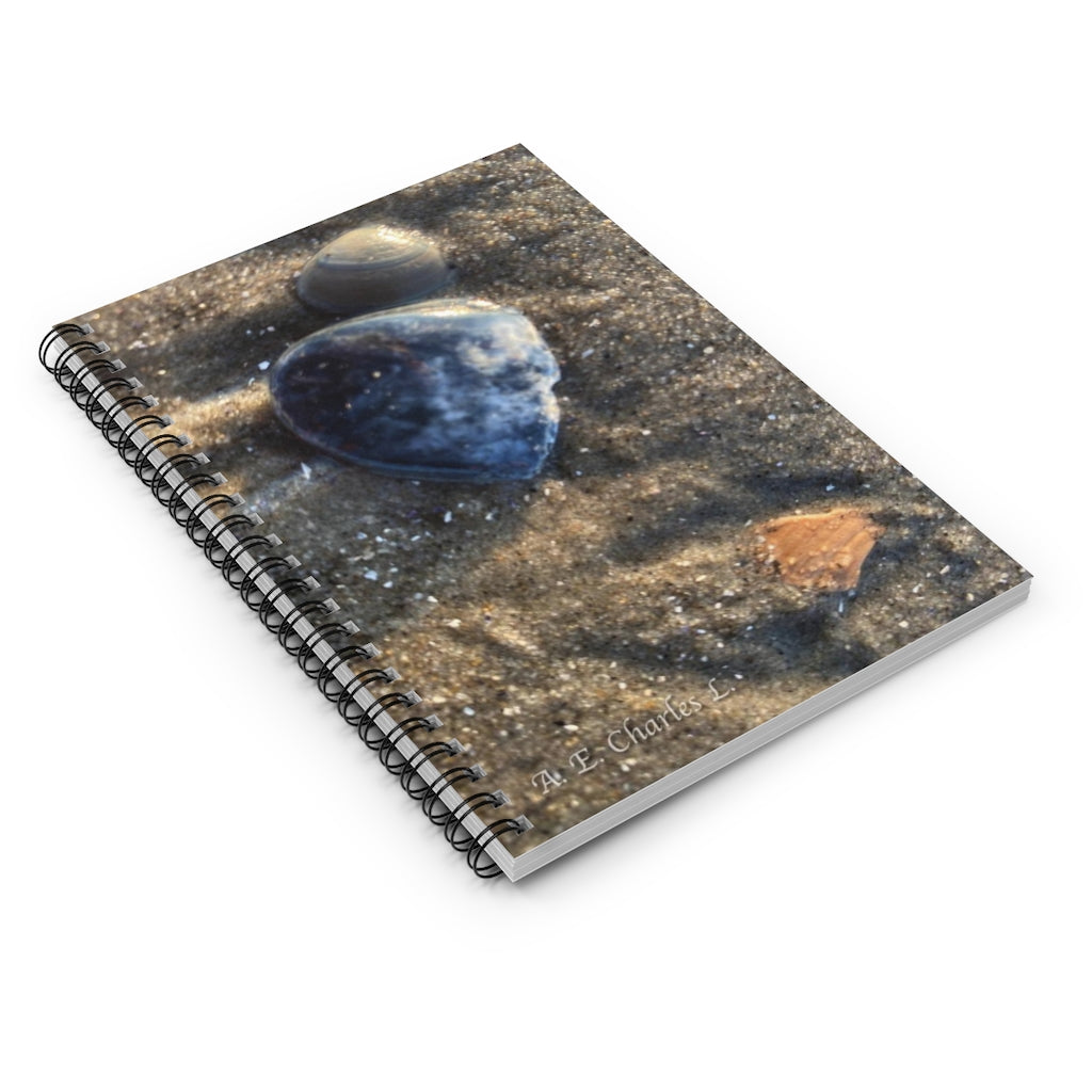 Spiral Notebook - Ruled Line Few Shells In Sand